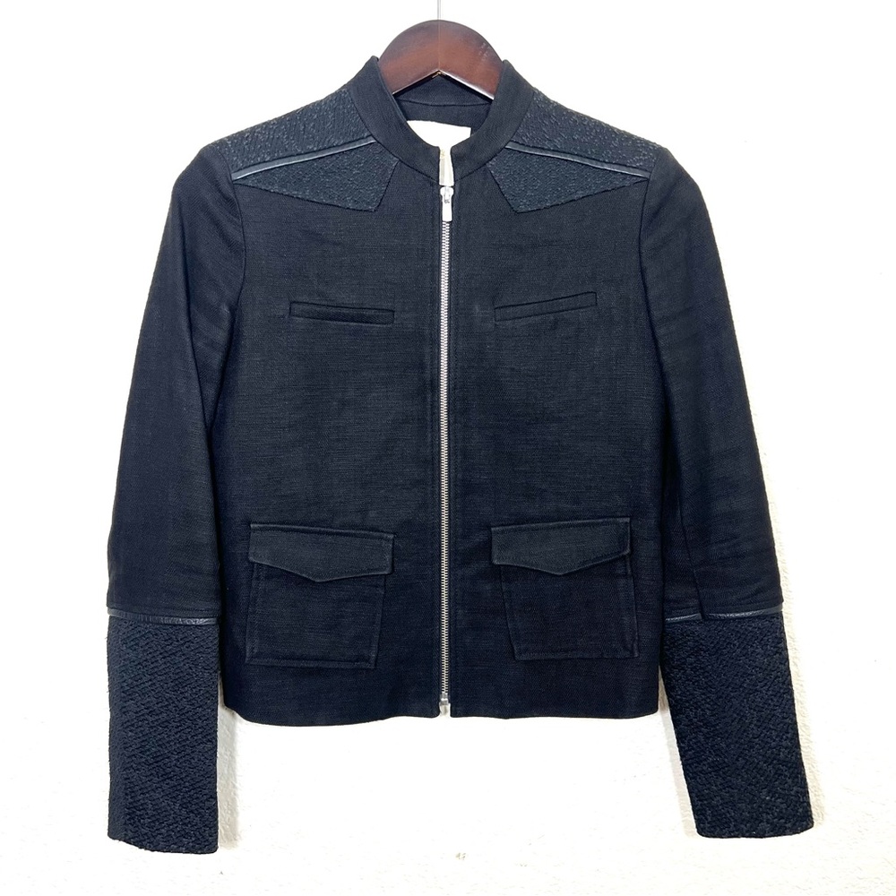 Maje Depose Jacket Black Cotton Linen Zip Up Size S